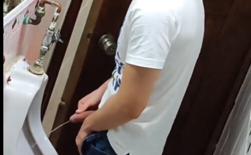 Hung guy caught peeing in club public toilet