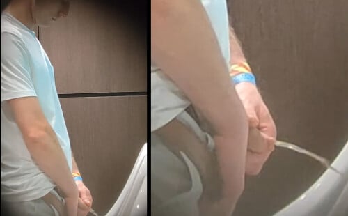 Hung uncut guy caught peeing at urinals