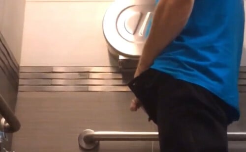 Hung guy caught peeing in public toilet
