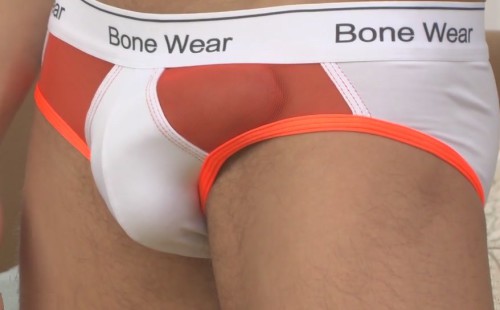Stud Gino looks ready for action in his Bone Wear briefs!