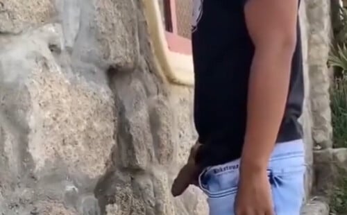 Guy caught peeing in public
