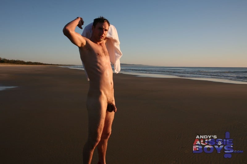 Aussie Boy Strokes His Dick on the Beach