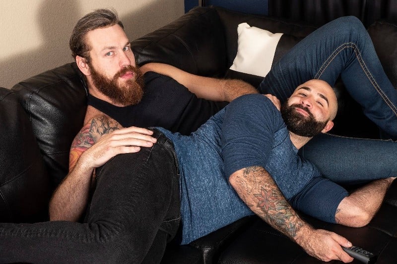 Bearded Men with Hairy Backs Fucking on a Leather Sofa