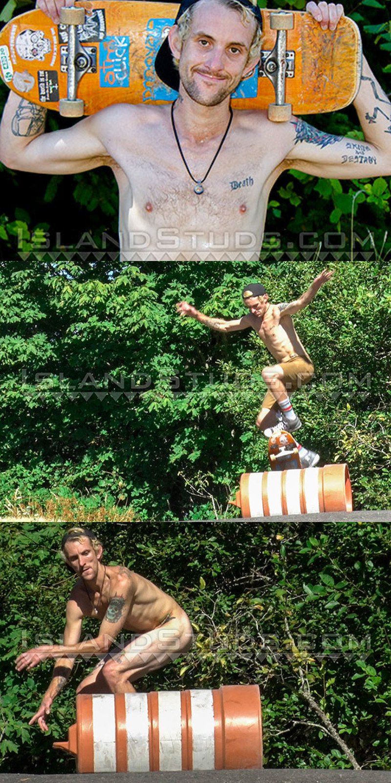 Hot and sweaty surfer dude showing off his skills with some epic swings!