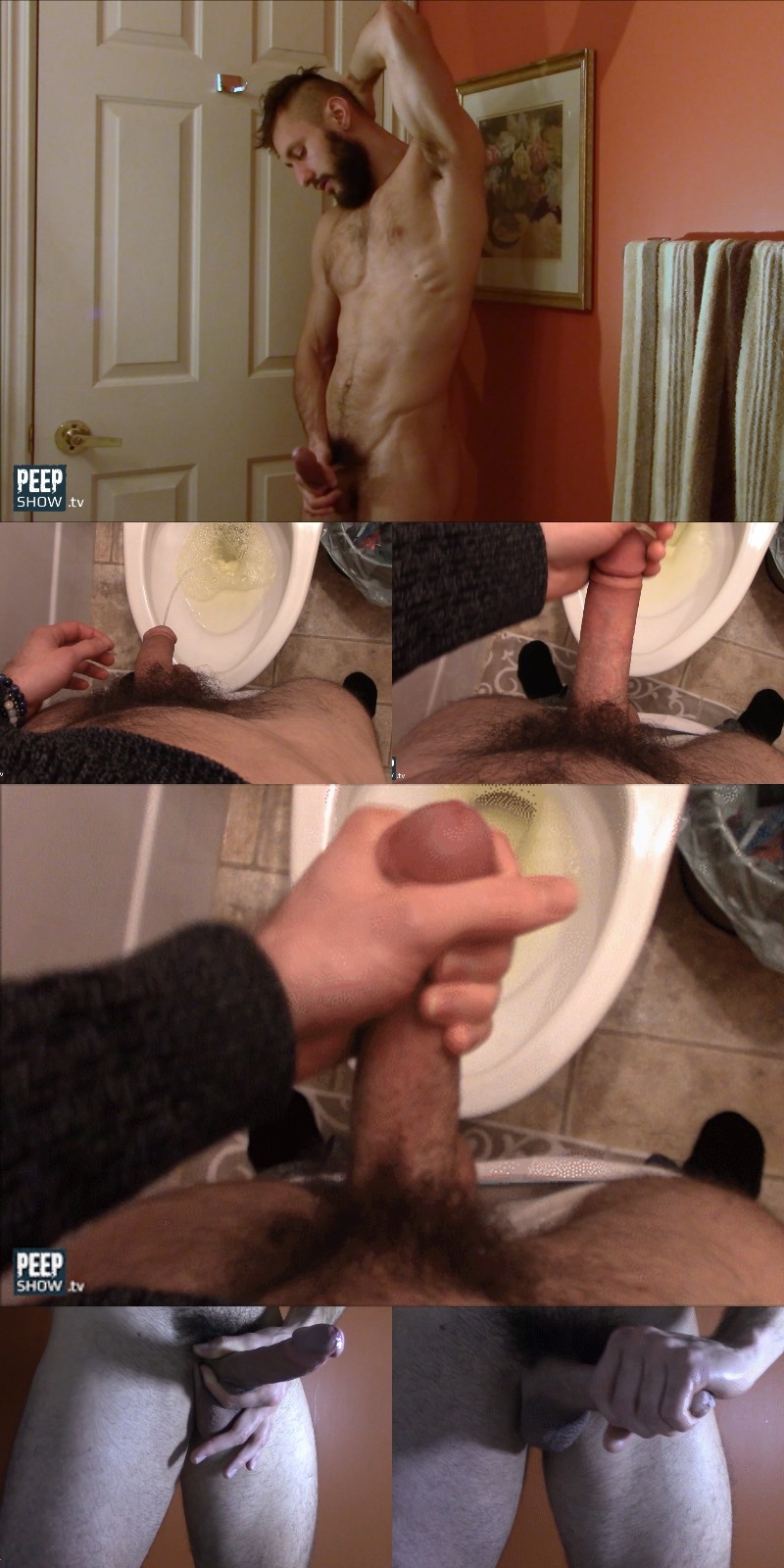 Bearded Stud Pisses & Cums in Homemade Video