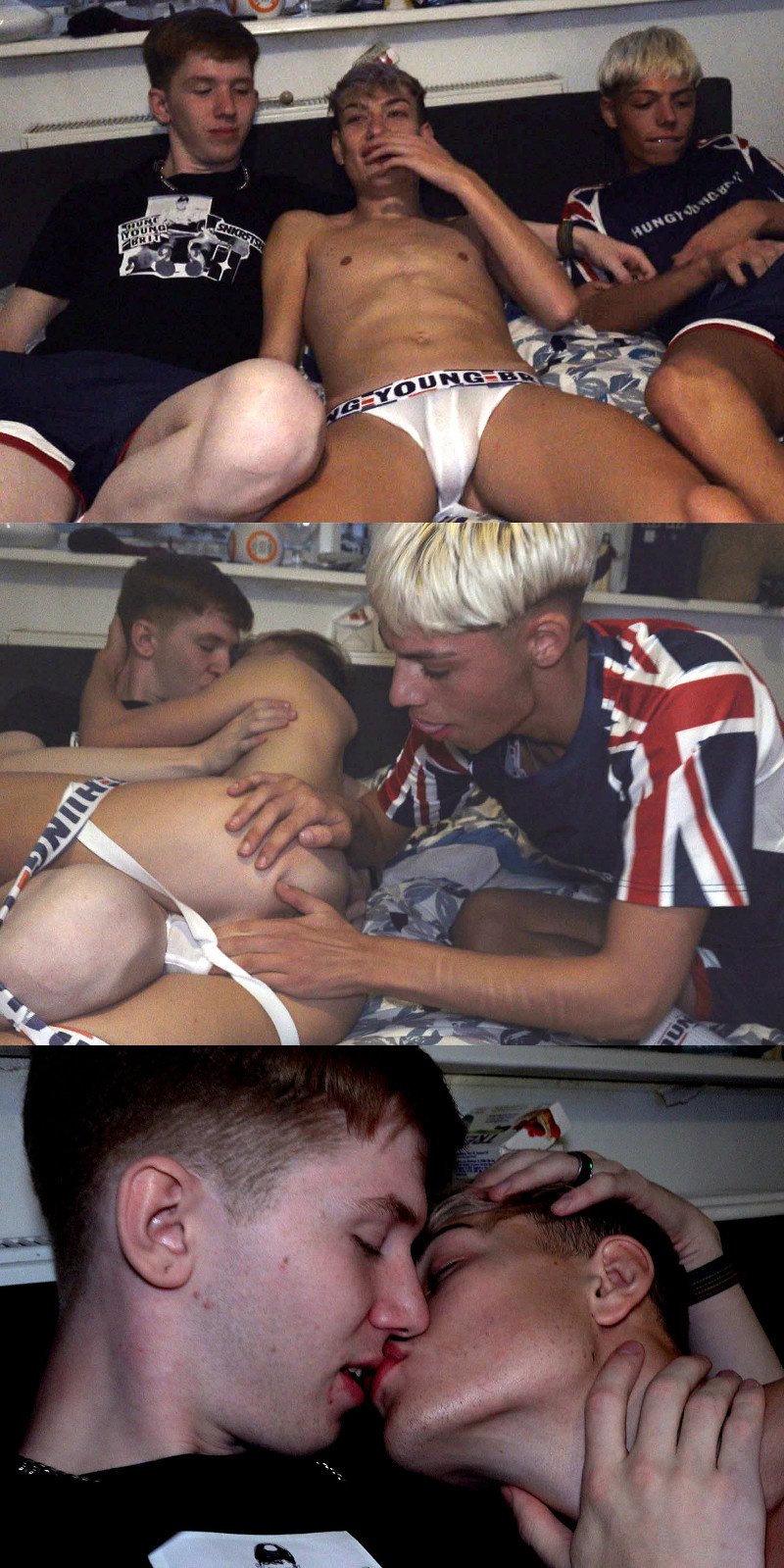 Three Hot Twinks Get Spit-Roasted