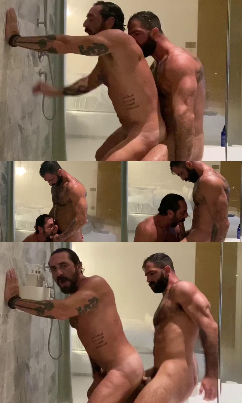 Hairy Daddy Dicks His Lover in Hotel Shower