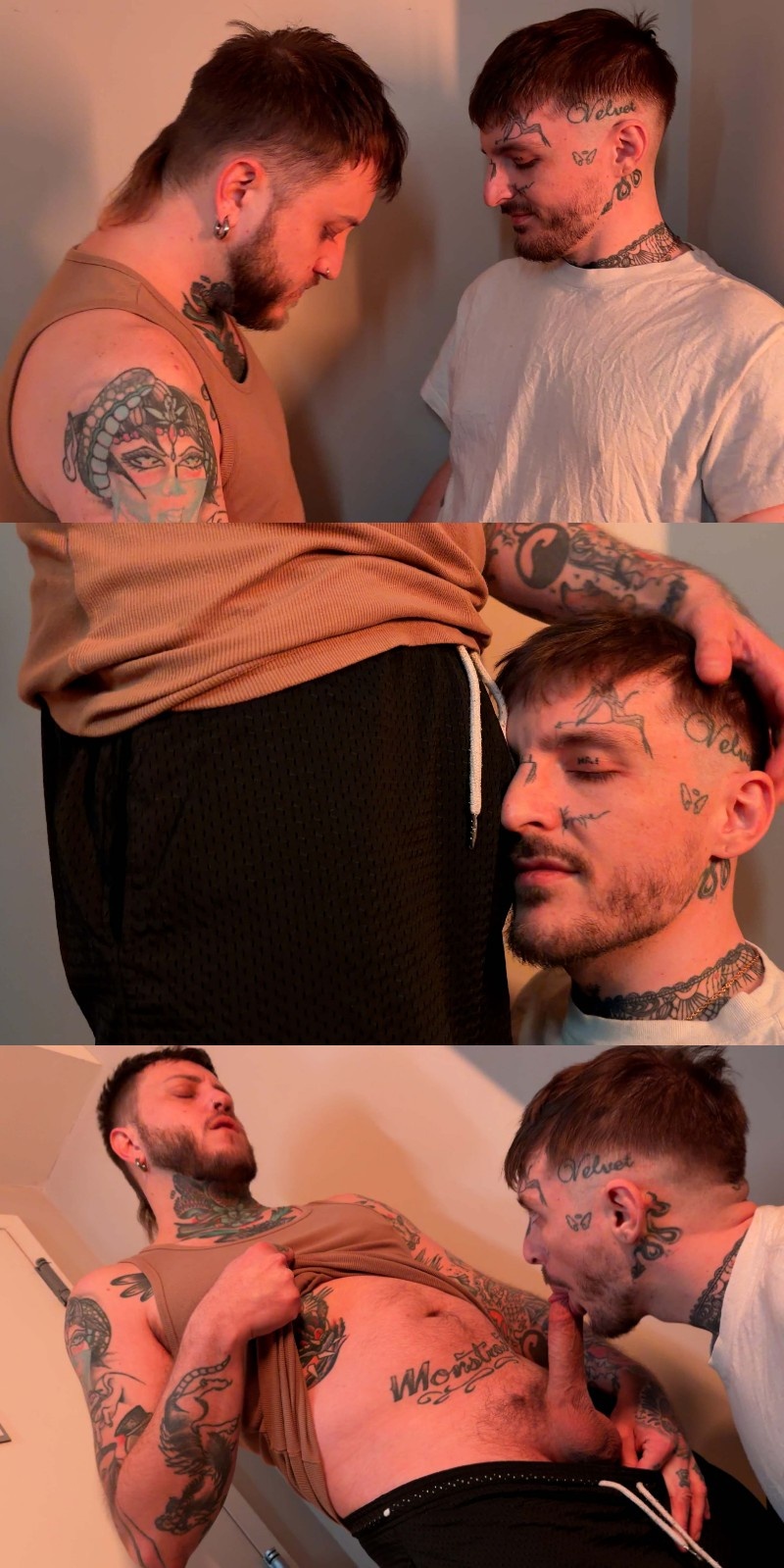 Blew Velvet sucks and slurps Dew Drop's massive 8-inch cock