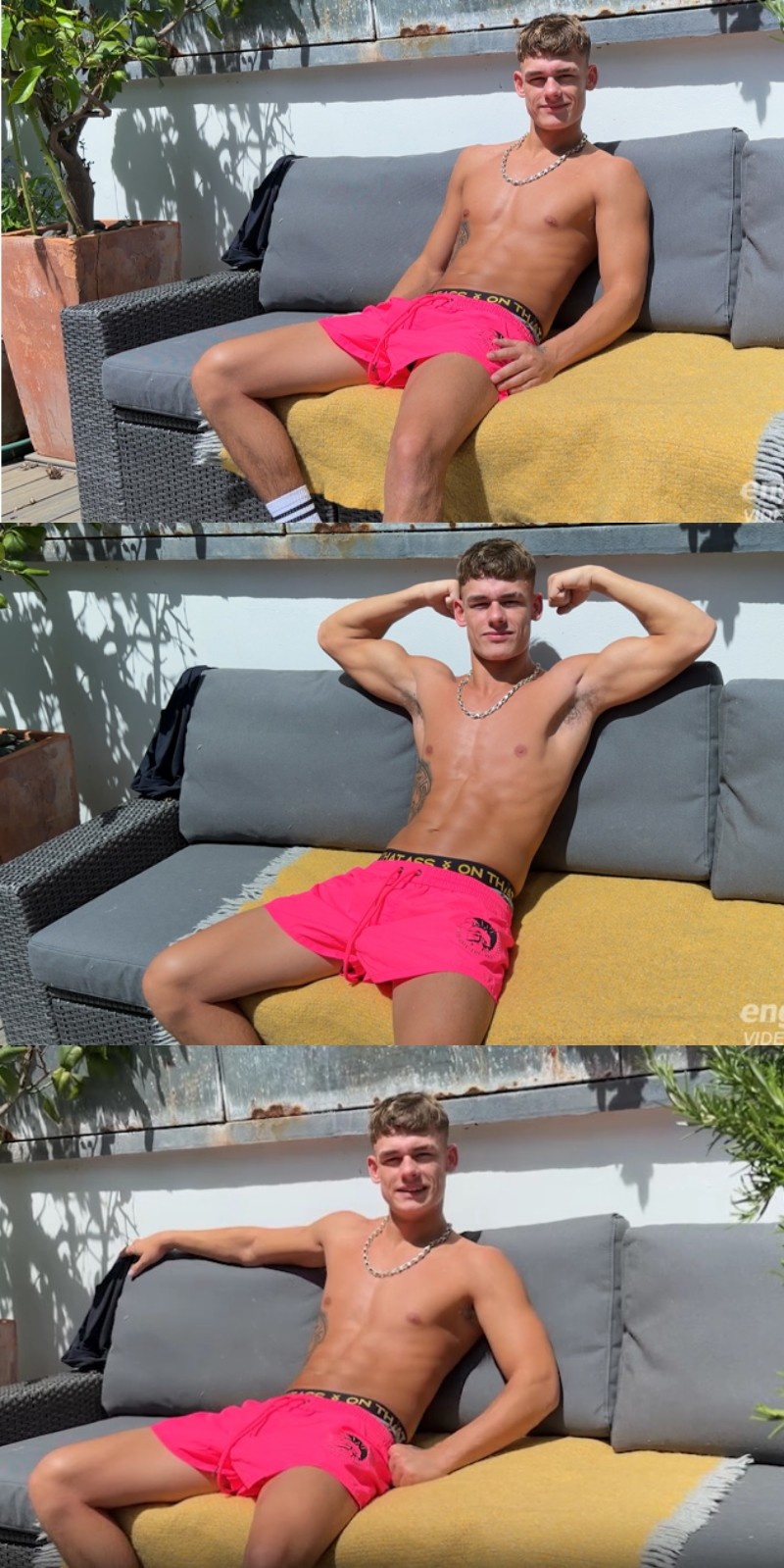 Straight Twink fires a huge load of cum from his 7-inch uncut cock