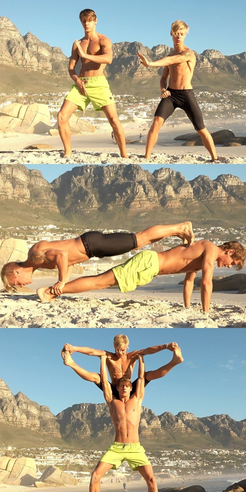 Blond Boys Workout on the Beach & In the Shower