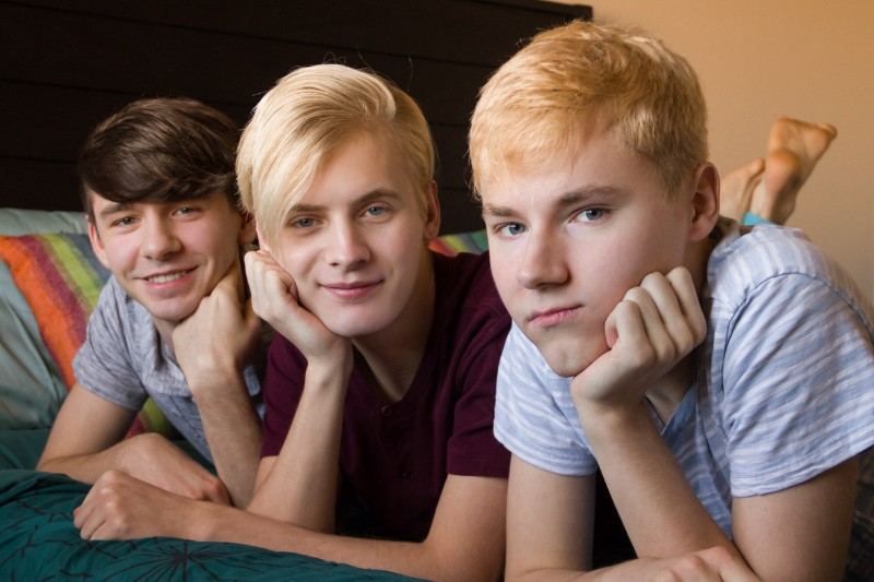 Dark-Haired Teen Boy Fucks Two Blond Lads