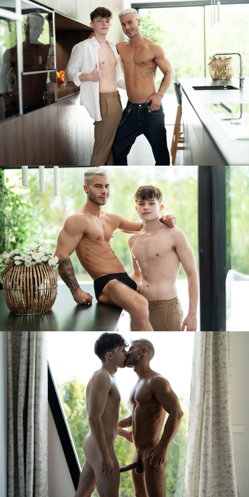 Allen King fucks Jake Preston against the floor-to-ceiling window with his 8-inch uncut cock