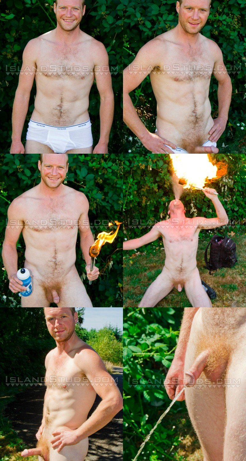 Naked Redhead Breathes Fire & Blows Flying Cumshot!