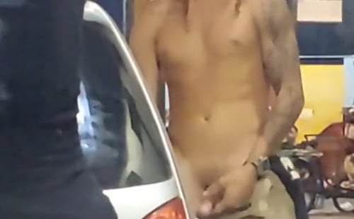 Long haired guy caught peeingi n the street
