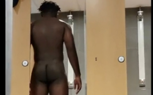 Spy on this black stud in the shower room