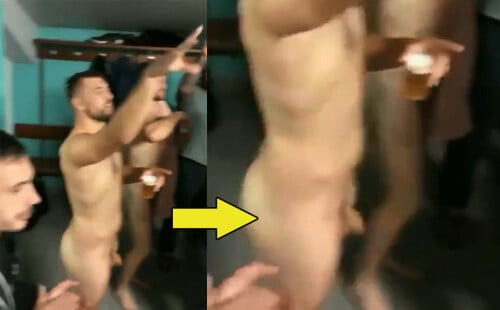 Straight rugger caught naked in locker room during celebration