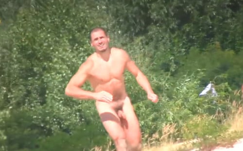 Playing naked frisbee at the nudist beach