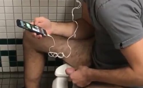 Sexy hairy legs from a guy caught wanking in public toilet
