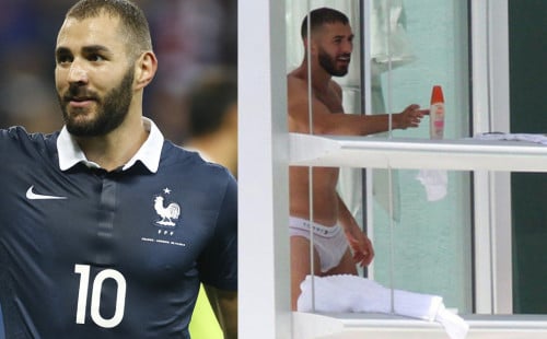 Footballer Karim Benzema caught in wet undies