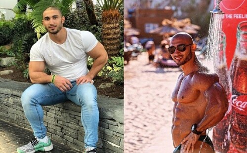 Cute muscle guy taking a public shower in his tiny posers
