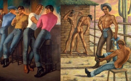 Hugely influential gay artwork depicting muscular men.