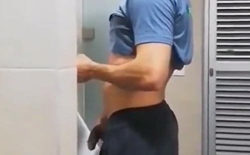 Incredibly hot guy taking out his huge uncut dick