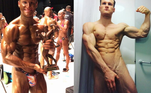 Hung bodybuilder showing off