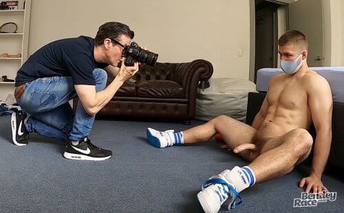 Masked Aussie Muscle Boy Strokes His Meaty Cock