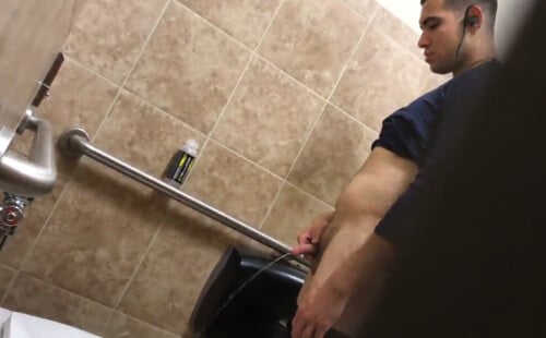 Latin boy caught peeing in public toilet