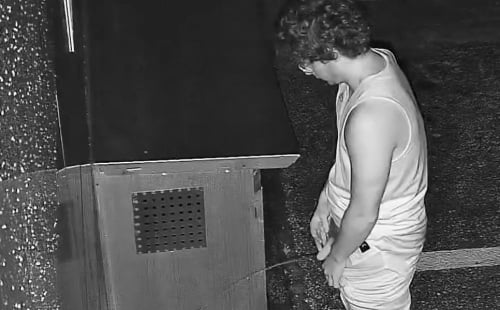 Nice guy captured on video while peeing