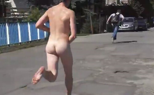 Guy running naked in public