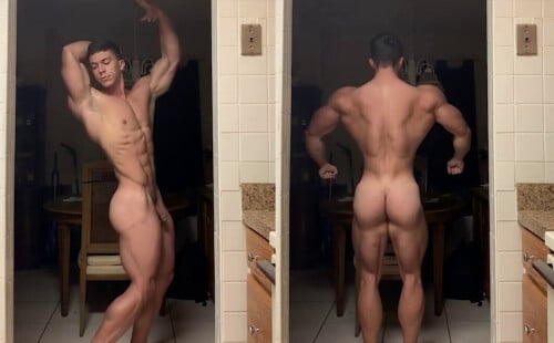 Ripped bodybuilder posing nude