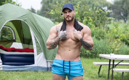 William Seed fucks Tim James raw in and outside the tent