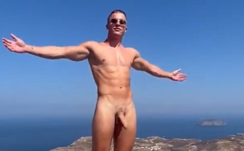 Straight guy showing off his big cock in public