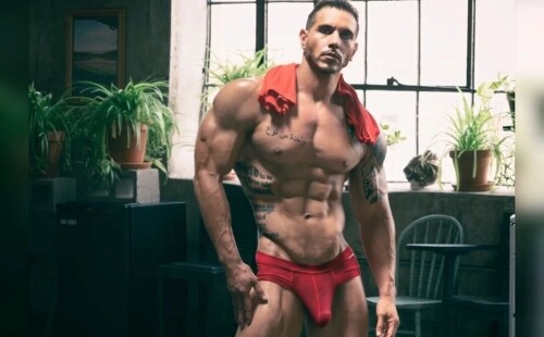 Sexy Mexican bodybuilder in undies and nude