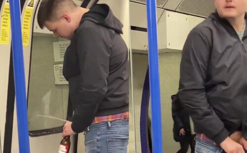 Guy caught peeing in a bottle in the London tube