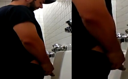 Spy on this guy with fat dick taking a leak at urinal