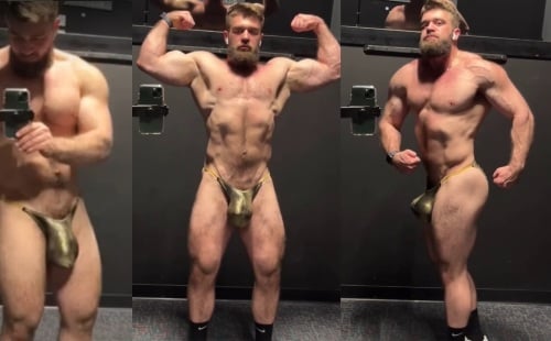 Huge bulge bodybuilder (video)
