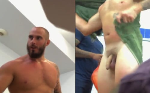 Guys with big dicks caught naked in locker room