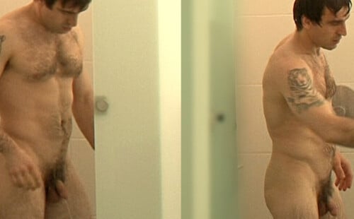 Spy on a sexy hairy man in the shower