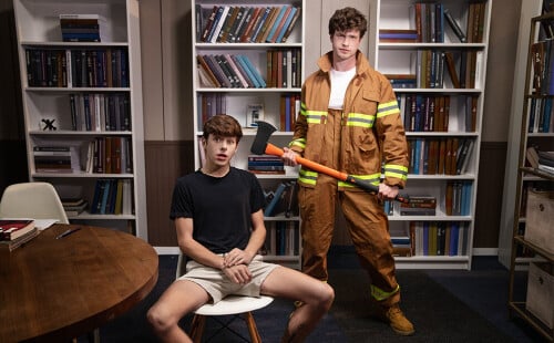 Hung Fire Fighter Fucks College Student in Library