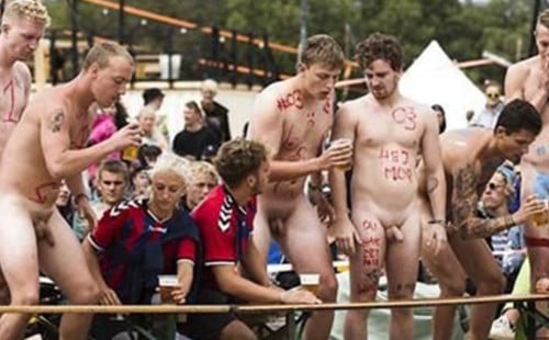 Guys naked in public for the Roskilde music festival