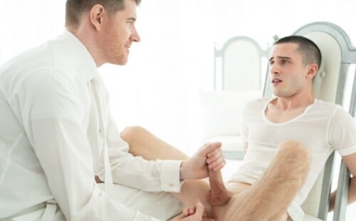 Master Legrand Wolf jerks off Oliver James’s rock hard cock