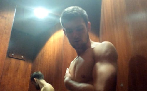 Locker room jerk off stud