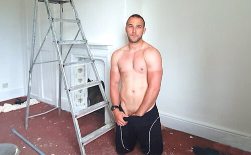Hot straight builder Rich Wills does a risky wankoff at work.