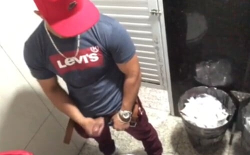 Black dude caught masturbating in public toilet