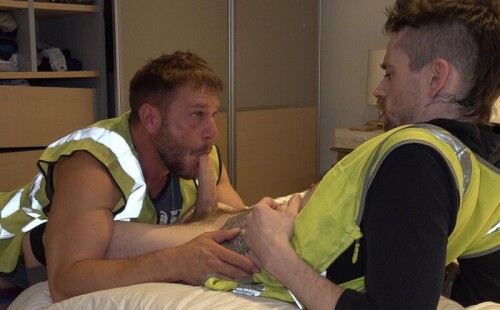 Sleezy guys cum share raw fuck session at Raw Road Nation