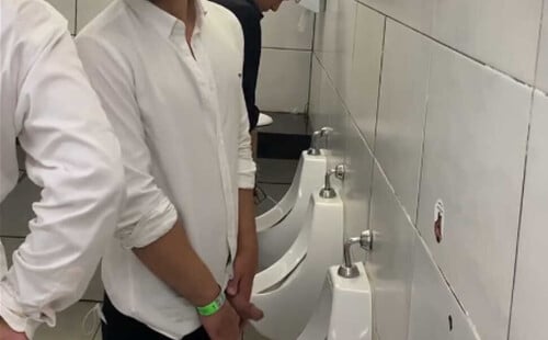 Hung arab guy caught peeing at urinal