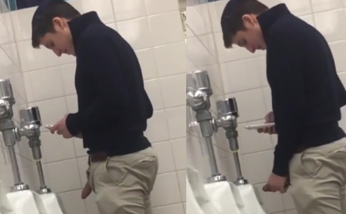 Hung guy caught peeing at the urinals
