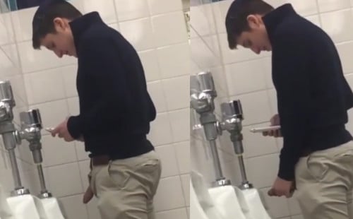 Hung guy caught peeing at the urinals